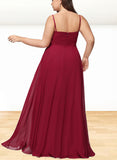 Danielle A-line V-Neck Floor-Length Chiffon Bridesmaid Dress With Pleated UKP0019491