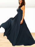 Danielle A-line V-Neck Floor-Length Chiffon Bridesmaid Dress With Pleated UKP0019491