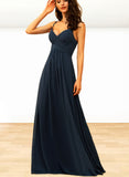 Danielle A-line V-Neck Floor-Length Chiffon Bridesmaid Dress With Pleated UKP0019491