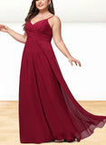 Danielle A-line V-Neck Floor-Length Chiffon Bridesmaid Dress With Pleated UKP0019491