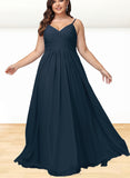 Danielle A-line V-Neck Floor-Length Chiffon Bridesmaid Dress With Pleated UKP0019491