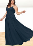 Danielle A-line V-Neck Floor-Length Chiffon Bridesmaid Dress With Pleated UKP0019491