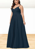 Danielle A-line V-Neck Floor-Length Chiffon Bridesmaid Dress With Pleated UKP0019491