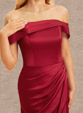 Riley A-line Off the Shoulder Floor-Length Satin Bridesmaid Dress UKP0019492