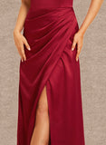 Riley A-line Off the Shoulder Floor-Length Satin Bridesmaid Dress UKP0019492