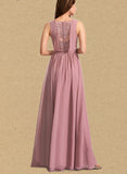 Jaida A-line Floor-Length Chiffon Lace Bridesmaid Dress UKP0019493