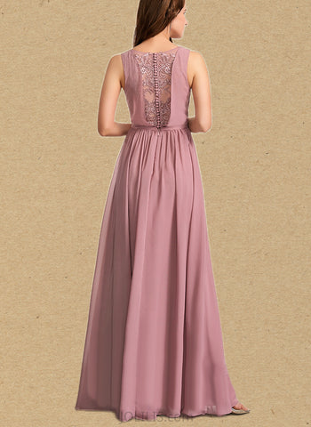 Jaida A-line Floor-Length Chiffon Lace Bridesmaid Dress UKP0019493