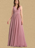 Jaida A-line Floor-Length Chiffon Lace Bridesmaid Dress UKP0019493