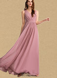 Jaida A-line Floor-Length Chiffon Lace Bridesmaid Dress UKP0019493