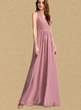 Jaida A-line Floor-Length Chiffon Lace Bridesmaid Dress UKP0019493