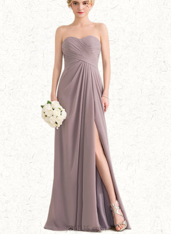 Quintina A-line Sweetheart Floor-Length Chiffon Bridesmaid Dress With Ruffle UKP0019495