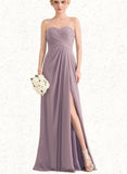 Quintina A-line Sweetheart Floor-Length Chiffon Bridesmaid Dress With Ruffle UKP0019495