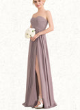 Quintina A-line Sweetheart Floor-Length Chiffon Bridesmaid Dress With Ruffle UKP0019495