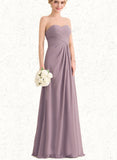 Quintina A-line Sweetheart Floor-Length Chiffon Bridesmaid Dress With Ruffle UKP0019495