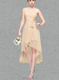 Zoe A-line One Shoulder Asymmetrical Chiffon Bridesmaid Dress With Bow Cascading Ruffles Ruffle UKP0019496