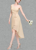 Zoe A-line One Shoulder Asymmetrical Chiffon Bridesmaid Dress With Bow Cascading Ruffles Ruffle UKP0019496