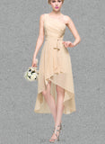 Zoe A-line One Shoulder Asymmetrical Chiffon Bridesmaid Dress With Bow Cascading Ruffles Ruffle UKP0019496