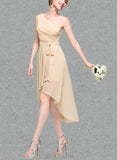 Zoe A-line One Shoulder Asymmetrical Chiffon Bridesmaid Dress With Bow Cascading Ruffles Ruffle UKP0019496