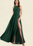 Amelie A-line High Neck Floor-Length Chiffon Bridesmaid Dress UKP0019497