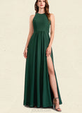 Amelie A-line High Neck Floor-Length Chiffon Bridesmaid Dress UKP0019497