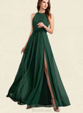 Amelie A-line High Neck Floor-Length Chiffon Bridesmaid Dress UKP0019497