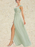 Janet A-line V-Neck Floor-Length Chiffon Lace Bridesmaid Dress UKP0019499