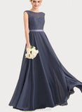 Salome A-line Scoop Floor-Length Chiffon Lace Satin Bridesmaid Dress With Bow UKP0019500