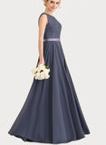 Salome A-line Scoop Floor-Length Chiffon Lace Satin Bridesmaid Dress With Bow UKP0019500