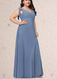 Carolina A-line V-Neck Floor-Length Chiffon Bridesmaid Dress With Bow UKP0019502