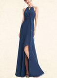 Judy A-line Halter Floor-Length Chiffon Bridesmaid Dress With Ruffle UKP0019503