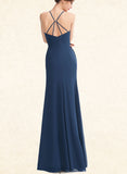 Judy A-line Halter Floor-Length Chiffon Bridesmaid Dress With Ruffle UKP0019503