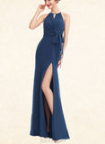 Judy A-line Halter Floor-Length Chiffon Bridesmaid Dress With Ruffle UKP0019503