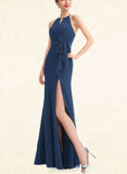 Judy A-line Halter Floor-Length Chiffon Bridesmaid Dress With Ruffle UKP0019503