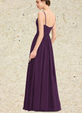 Allyson A-line V-Neck Floor-Length Chiffon Bridesmaid Dress With Beading Sequins UKP0019505