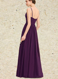 Allyson A-line V-Neck Floor-Length Chiffon Bridesmaid Dress With Beading Sequins UKP0019505