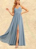 Hailee A-line V-Neck Floor-Length Chiffon Bridesmaid Dress UKP0019506