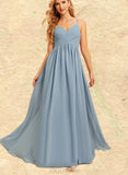 Hailee A-line V-Neck Floor-Length Chiffon Bridesmaid Dress UKP0019506