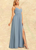 Hailee A-line V-Neck Floor-Length Chiffon Bridesmaid Dress UKP0019506