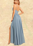 Hailee A-line V-Neck Floor-Length Chiffon Bridesmaid Dress UKP0019506