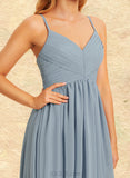 Hailee A-line V-Neck Floor-Length Chiffon Bridesmaid Dress UKP0019506