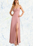 Jamiya A-line V-Neck Floor-Length Chiffon Bridesmaid Dress UKP0019507