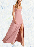 Jamiya A-line V-Neck Floor-Length Chiffon Bridesmaid Dress UKP0019507