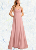 Jamiya A-line V-Neck Floor-Length Chiffon Bridesmaid Dress UKP0019507