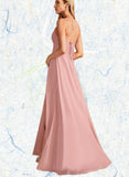 Jamiya A-line V-Neck Floor-Length Chiffon Bridesmaid Dress UKP0019507