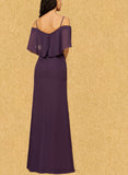 Seraphina Sheath/Column Off the Shoulder Floor-Length Chiffon Bridesmaid Dress UKP0019508