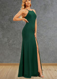 Marlie Trumpet/Mermaid High Neck Floor-Length Chiffon Bridesmaid Dress UKP0019510