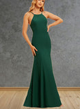 Marlie Trumpet/Mermaid High Neck Floor-Length Chiffon Bridesmaid Dress UKP0019510