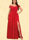 Caroline A-line Off the Shoulder Floor-Length Chiffon Bridesmaid Dress With Ruffle UKP0019511