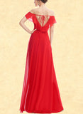 Caroline A-line Off the Shoulder Floor-Length Chiffon Bridesmaid Dress With Ruffle UKP0019511