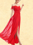 Caroline A-line Off the Shoulder Floor-Length Chiffon Bridesmaid Dress With Ruffle UKP0019511